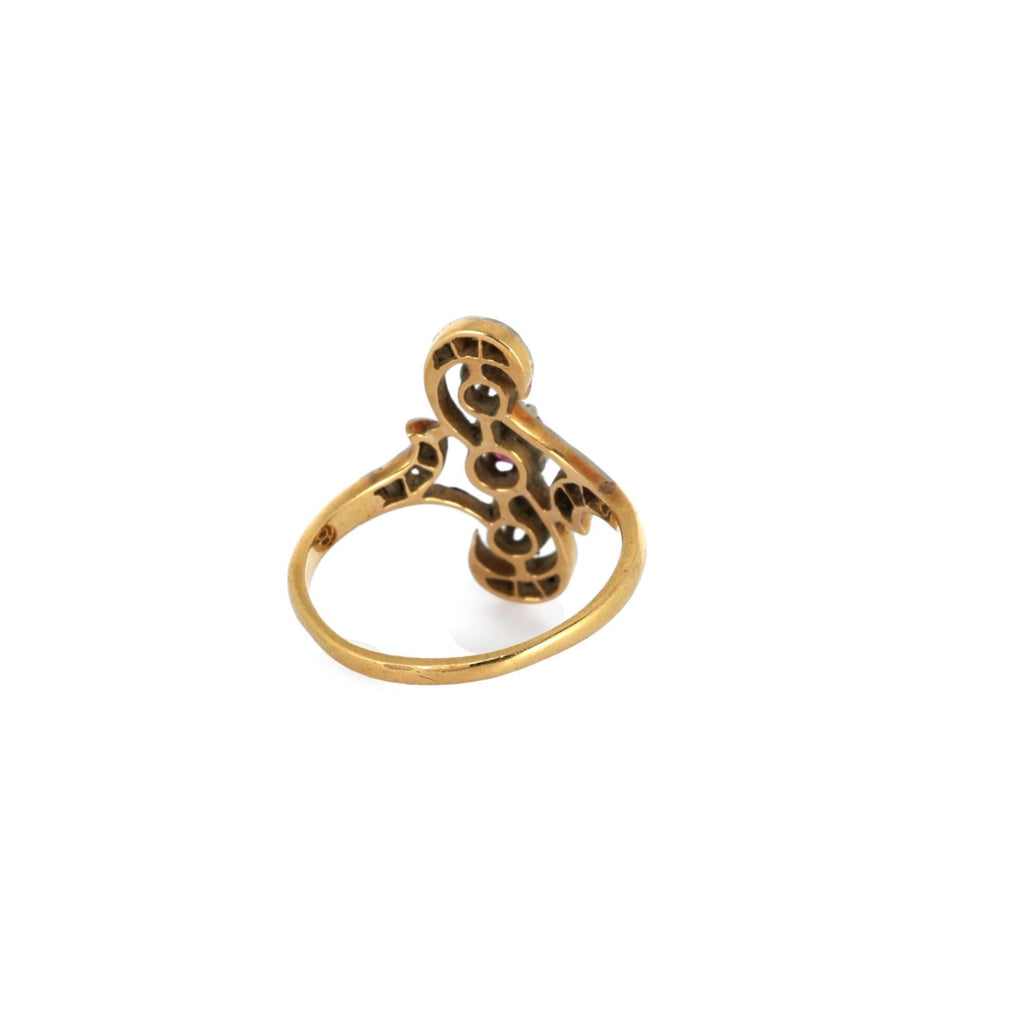 Madeleine - Antique 18K Gold, Platinum, Ruby and Rose-Cut Diamond Openwork Ring