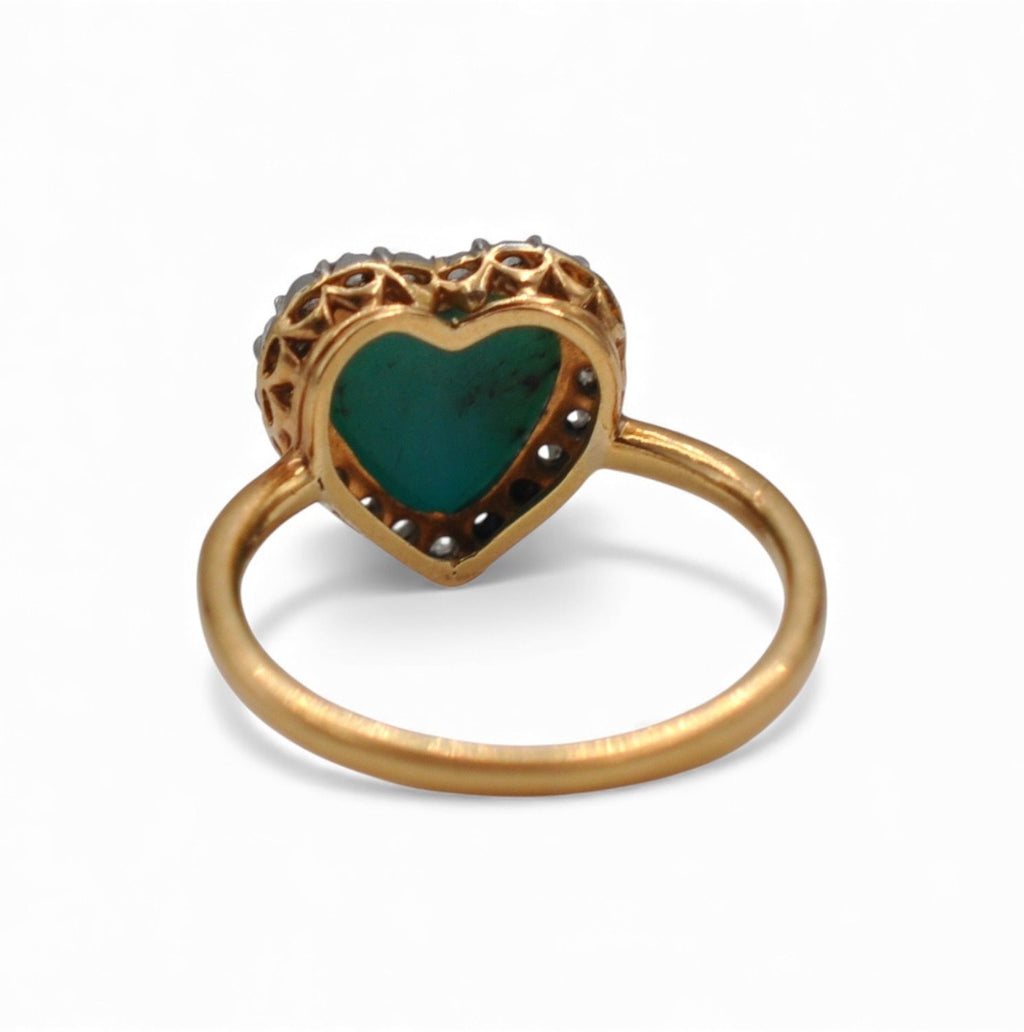 Colette - Antique 18K Gold, Platinum, Turquoise and Diamond Heart Ring