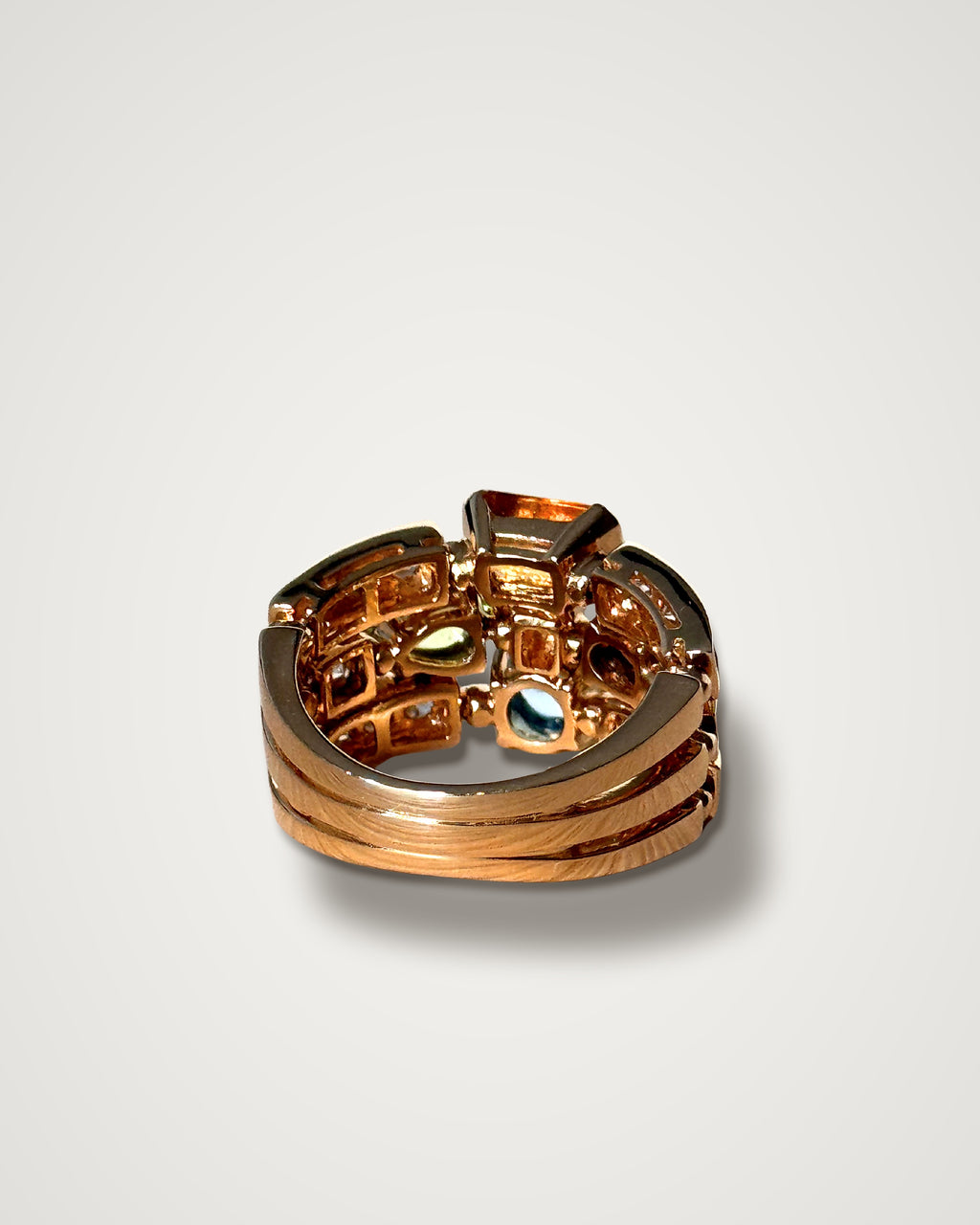 Bulgari Allegra - Vintage 18K Yellow Gold Peridot, Tourmaline, Citrine & Diamond Band Ring