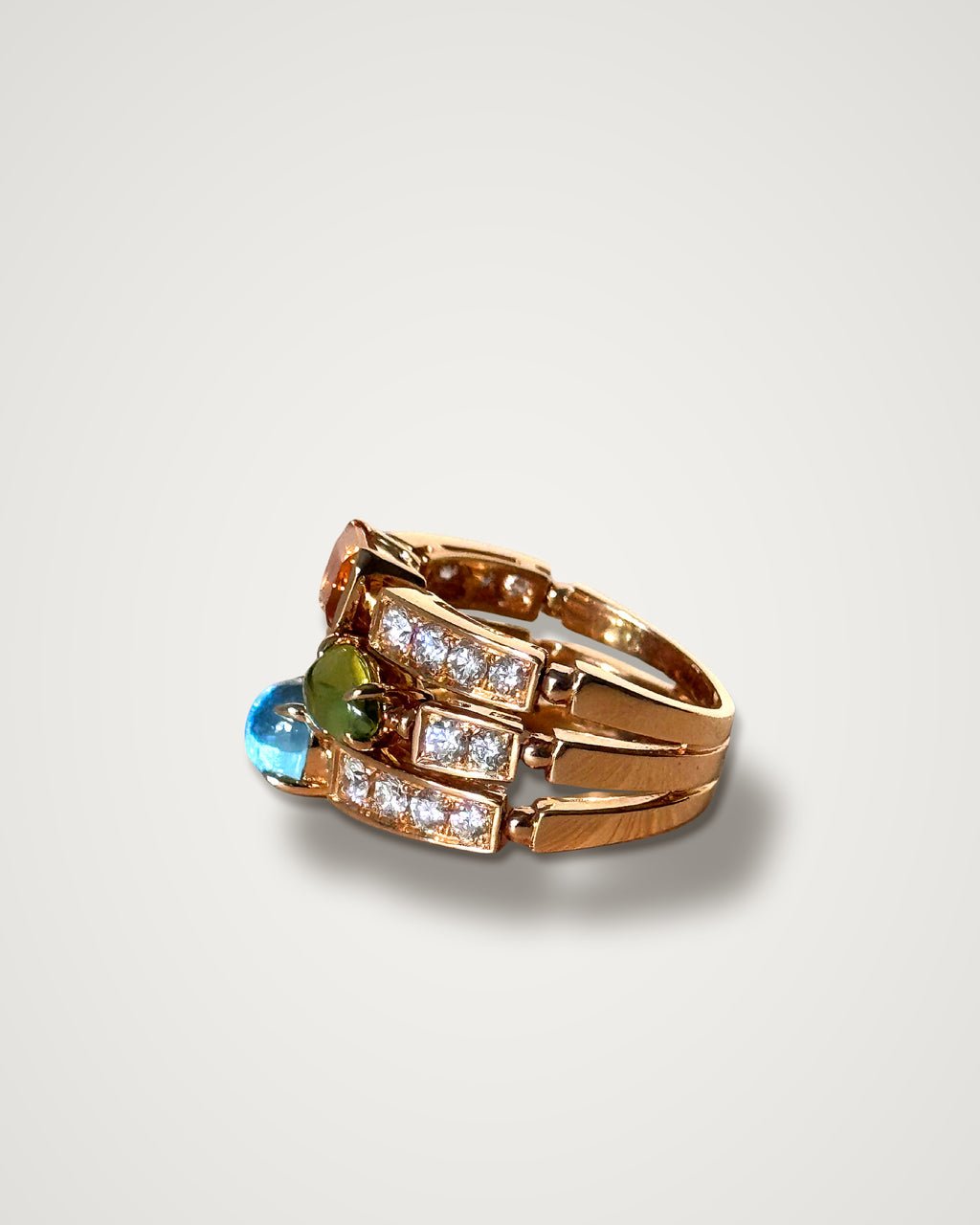 Bulgari Allegra - Vintage 18K Yellow Gold Peridot, Tourmaline, Citrine & Diamond Band Ring
