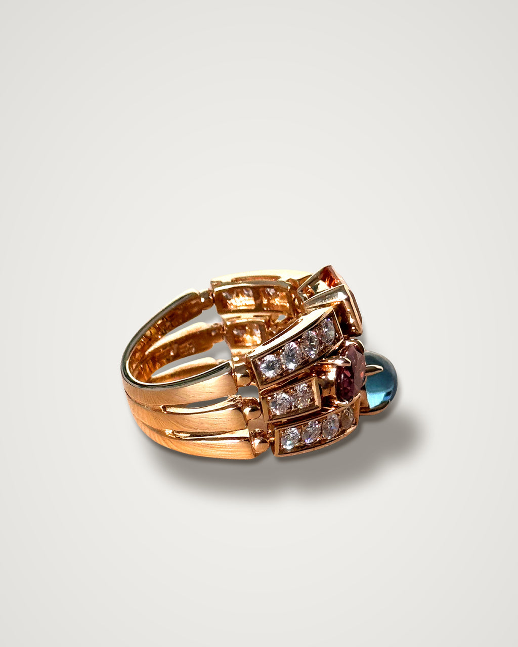 Bulgari Allegra - Vintage 18K Yellow Gold Peridot, Tourmaline, Citrine & Diamond Band Ring