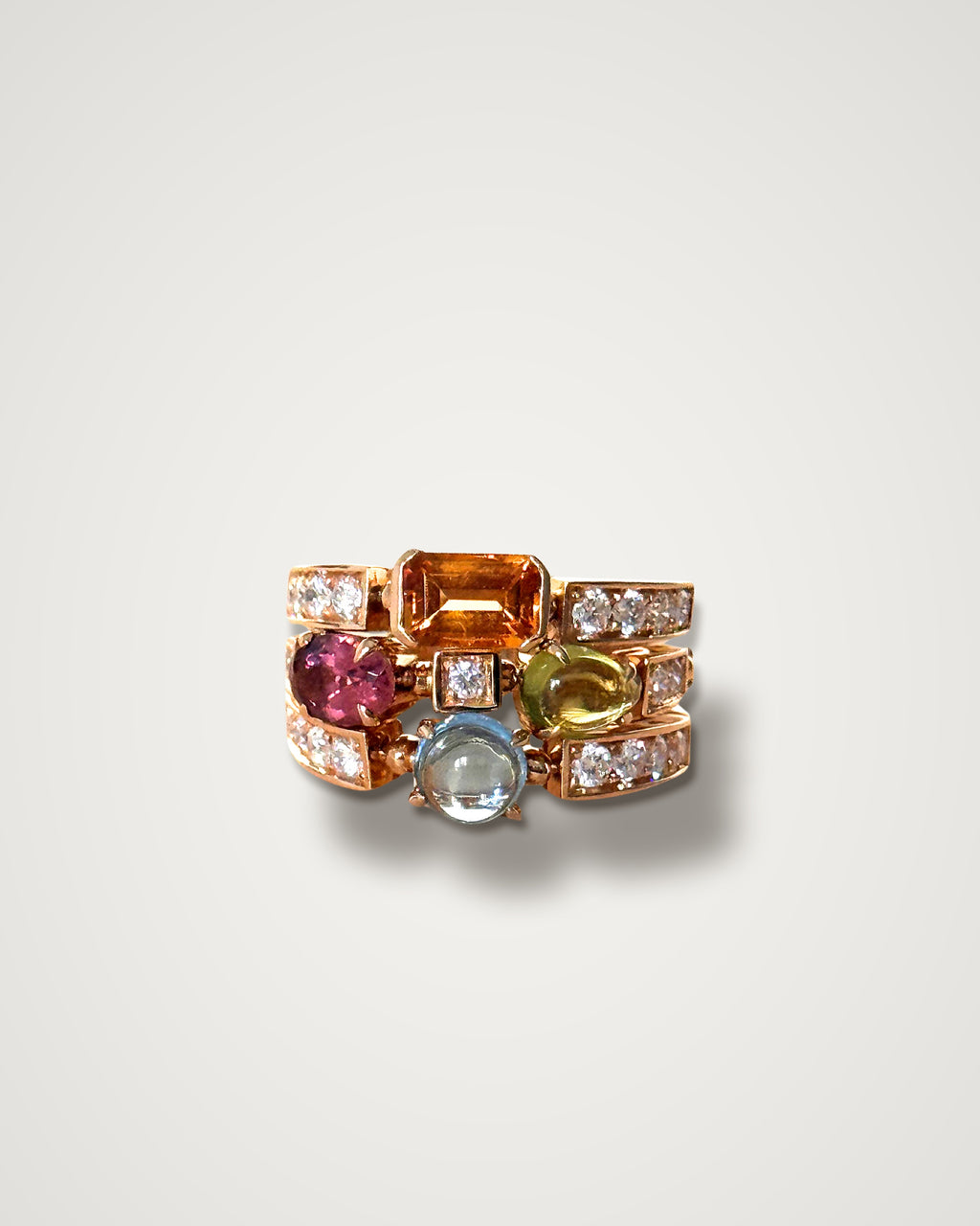 Bulgari Allegra - Vintage 18K Yellow Gold Peridot, Tourmaline, Citrine & Diamond Band Ring