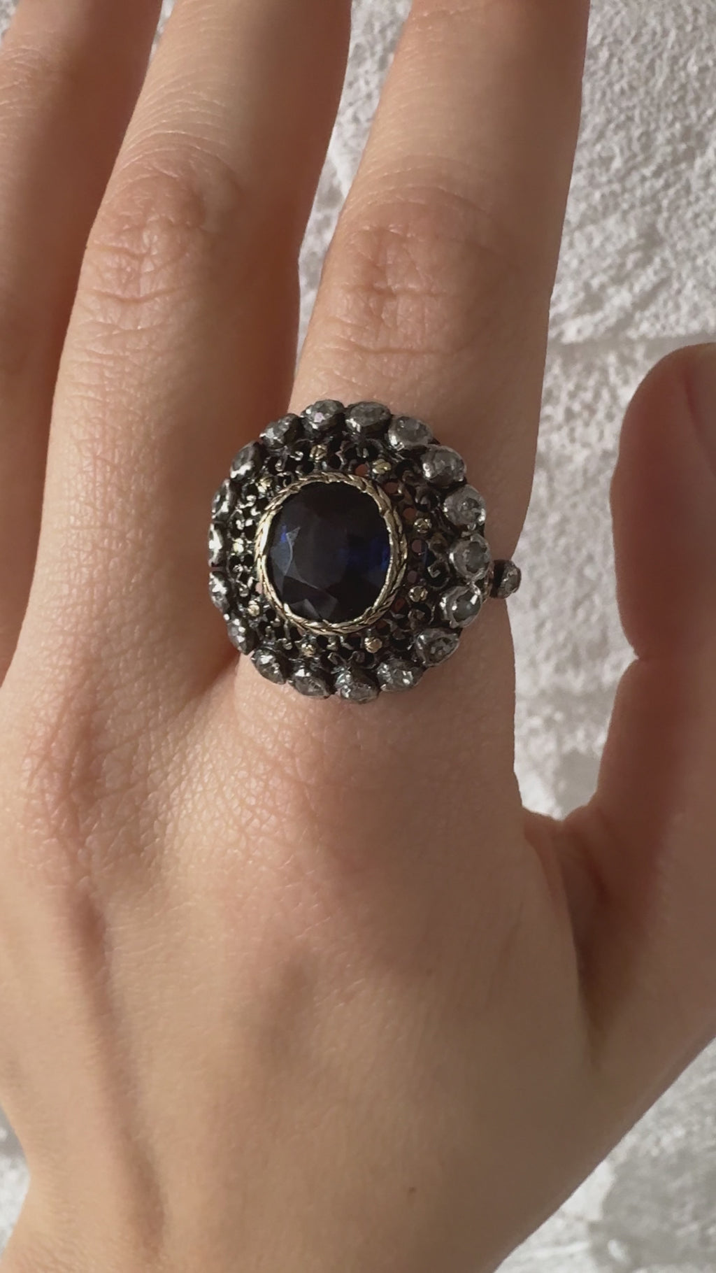 Victoria - Antique 18K Gold & Silver Sapphire Cluster Ring