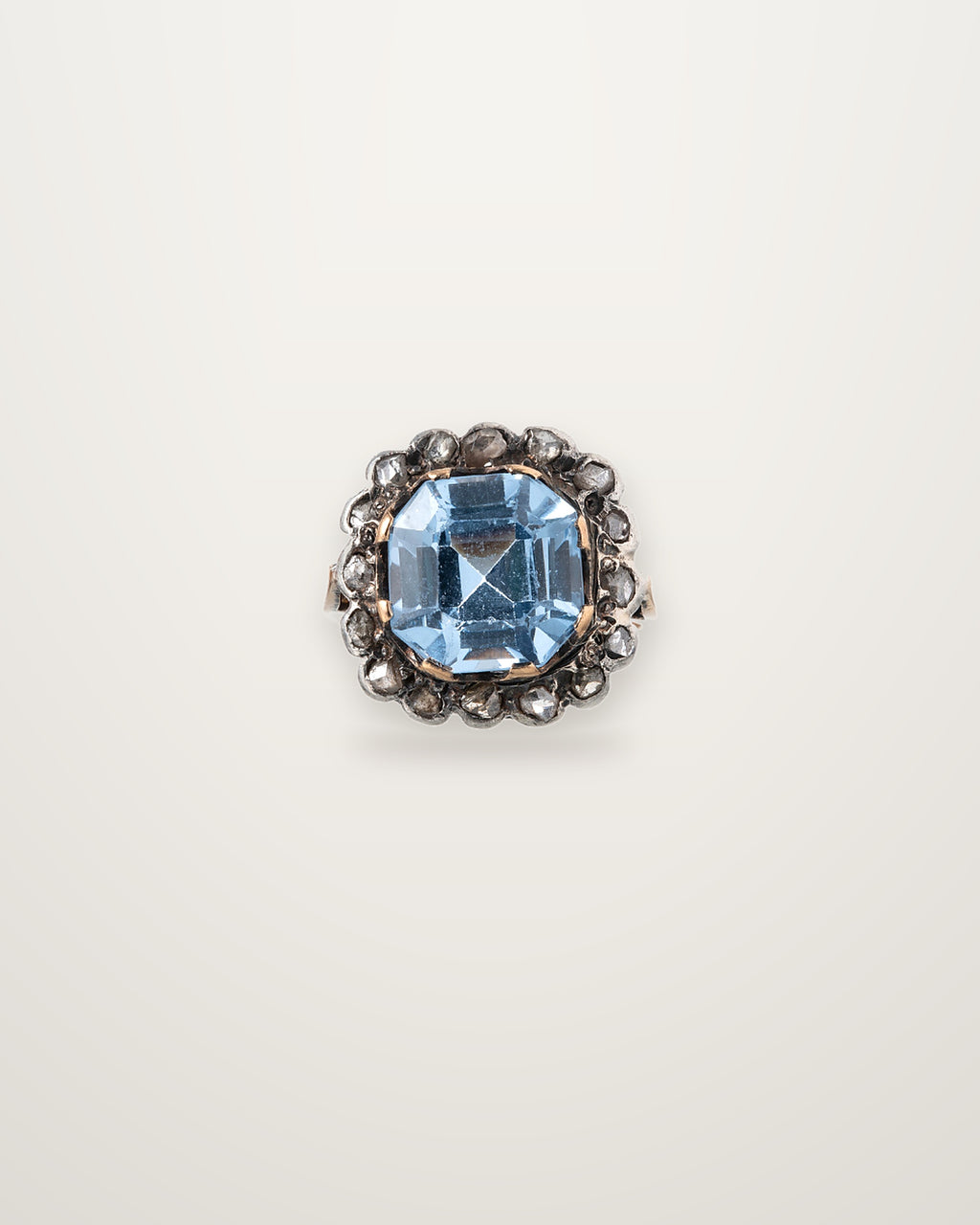 Augusta - Antique 18K Yellow Gold & Silver Blue Stone & Diamonds Cluster Ring