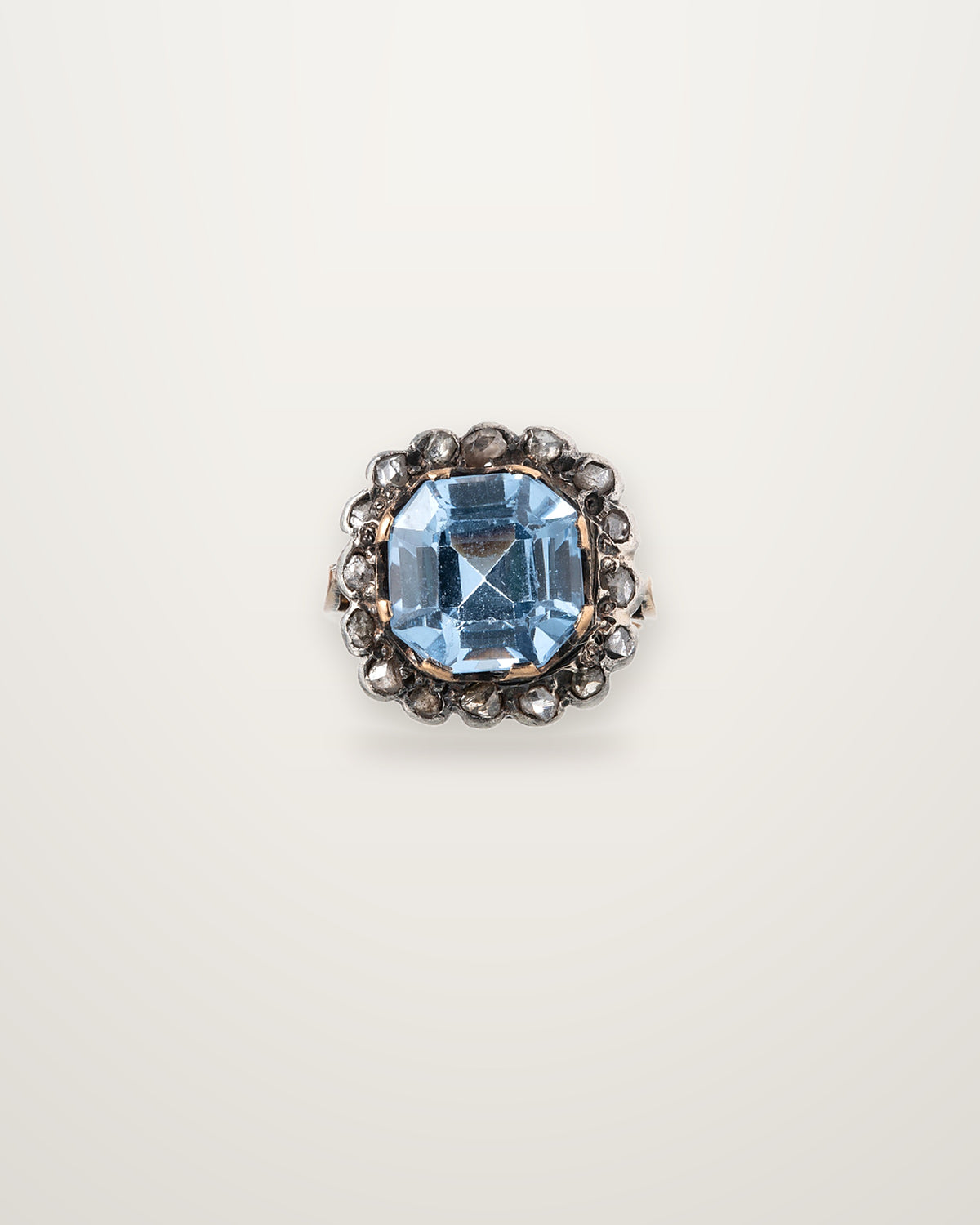 Augusta - Antique 18K Yellow Gold & Silver Blue Stone & Diamonds Cluster Ring