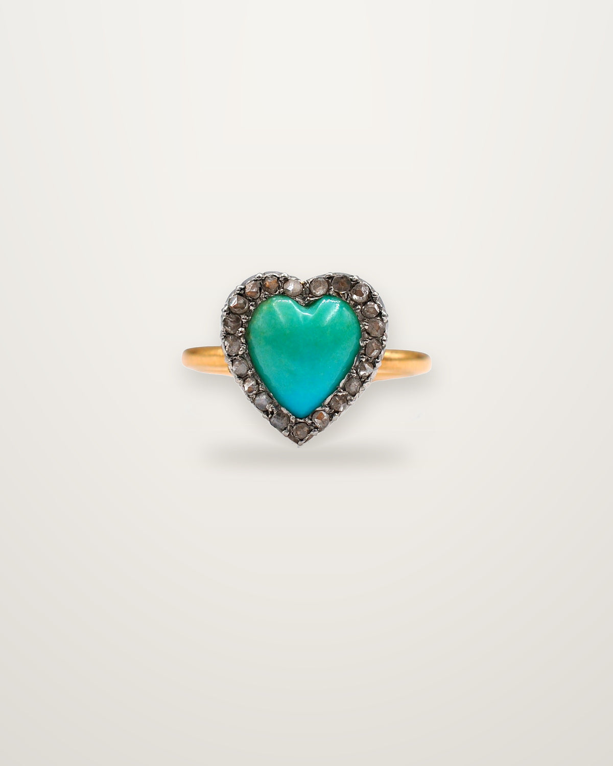 Colette - Antique 18K Gold, Platinum, Turquoise and Diamond Heart Ring