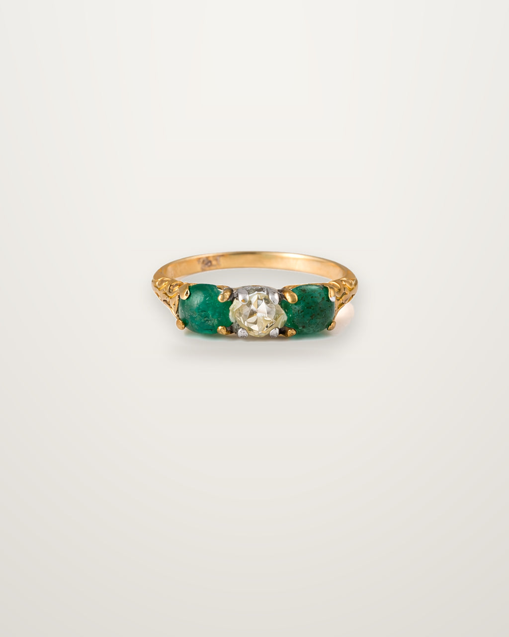 Élise - Antique 14K Yellow & White Gold Diamond & Emerald Three-Stone Ring