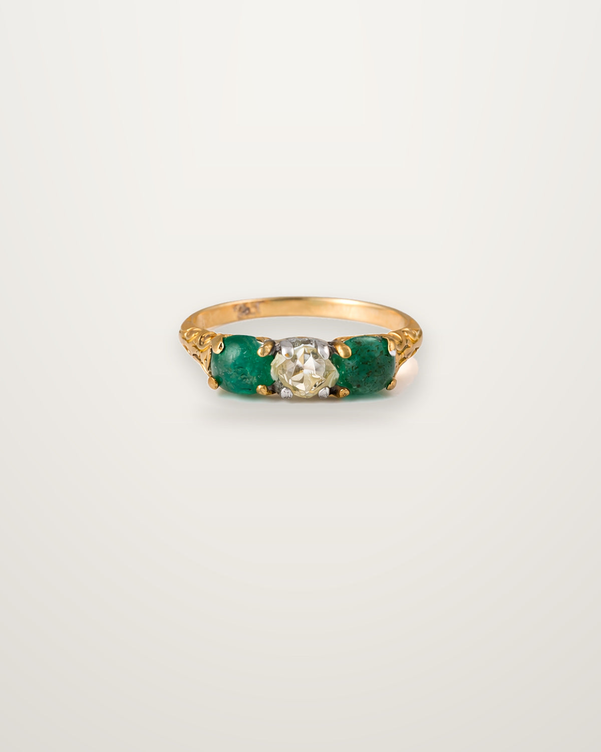 Élise - Antique 14K Yellow & White Gold Diamond & Emerald Three-Stone Ring