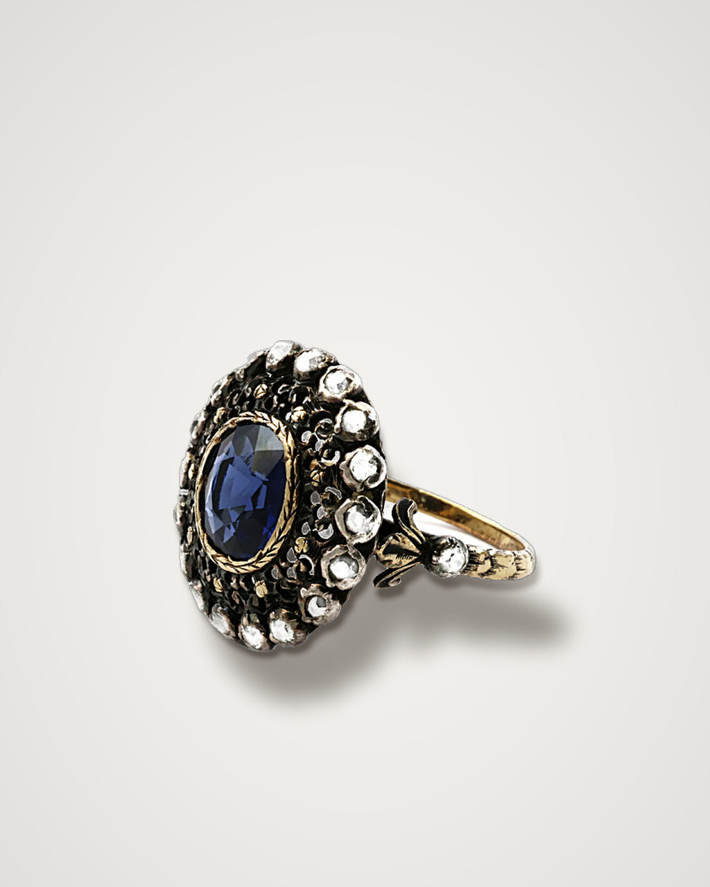 Victoria - Antique 18K Gold & Silver Sapphire Cluster Ring
